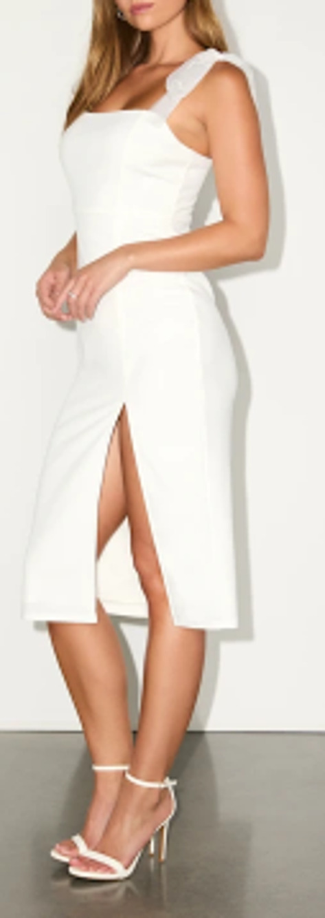 LULU'S SZ S Romantic Celebration White Tie-Strap Bodycon Midi Dress NEW 0B14